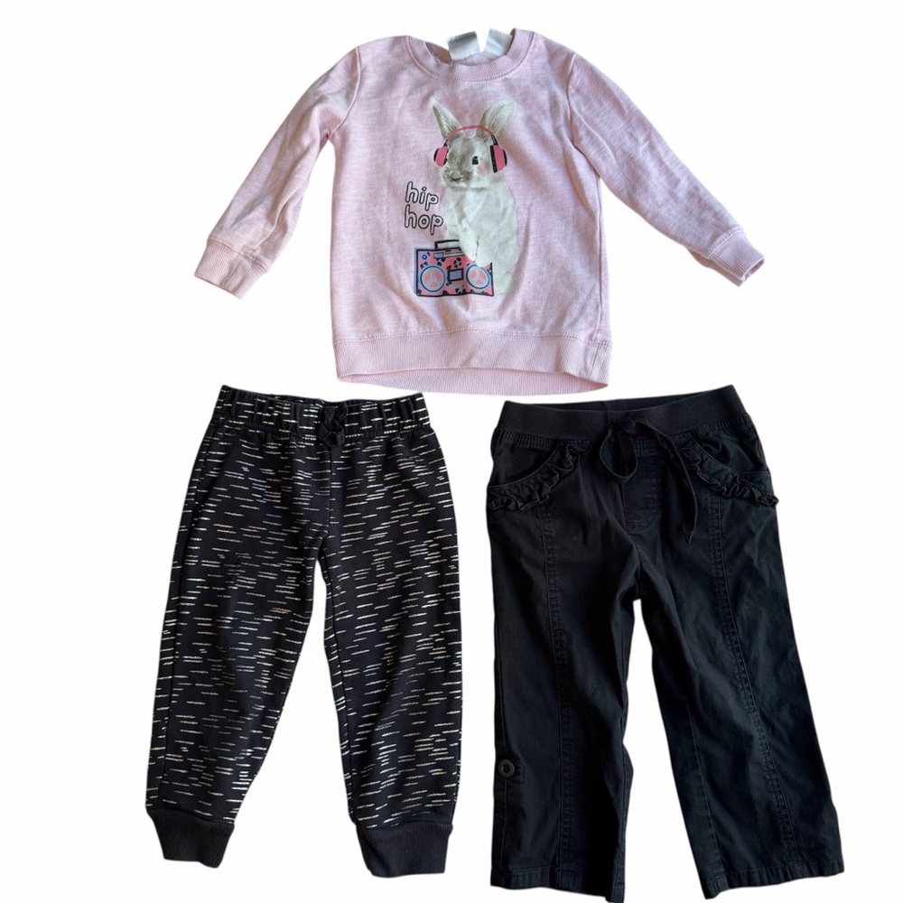 Koala 3 Piece Bundle Pink Sweater And 2 Black Bottoms Size 2T